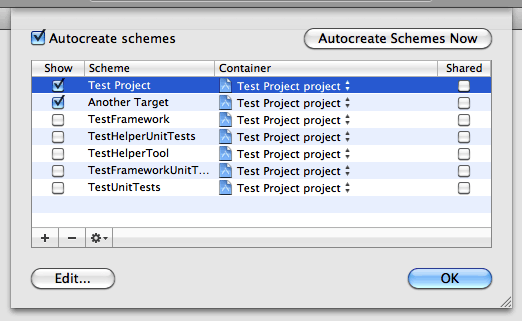 Xcode 4 manage scheme menu