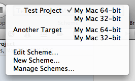Xcode 4 scheme menu