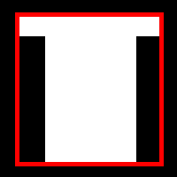Animation showing a white T shape bounded by a red line on a black background. First the top of the T is removed, leaving the red bounding line bigger than the remaining white rectangle. Then the left, right, and top sides of this space are highlighted in turn, with the red bounding line shrinking each time to hug the white rectangle