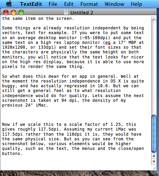 TextEdit document at scale factor 1.25