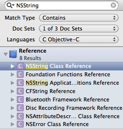 searching Xcode's documentation