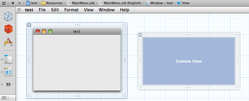 Interface Builder canvast showing a window and a view