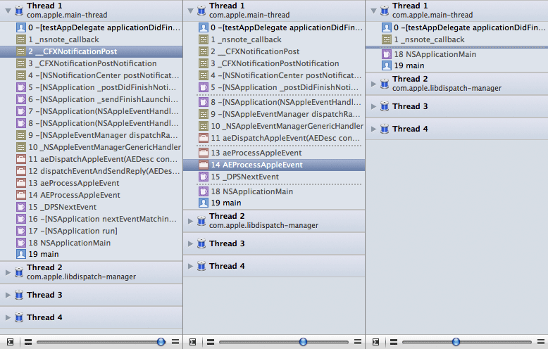 debug navigator, showing stack compression