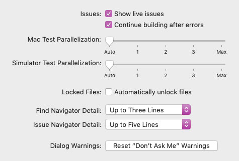 Xcode's general preferences