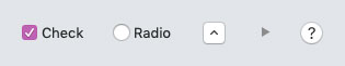 a checkbox, radio button, 2 disclosure buttons, and a help button