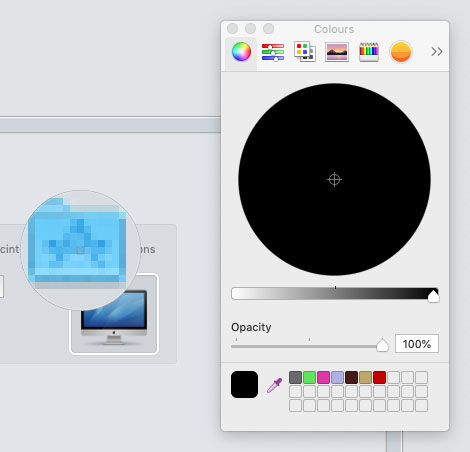 a standard mac colour picker, with the pipette tool selected and highlighting an image
